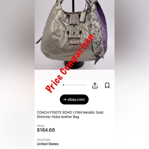 COACH F15075 Lynn Soho Metallic Shimmer Hobo Bag. - Picture 7 of 10